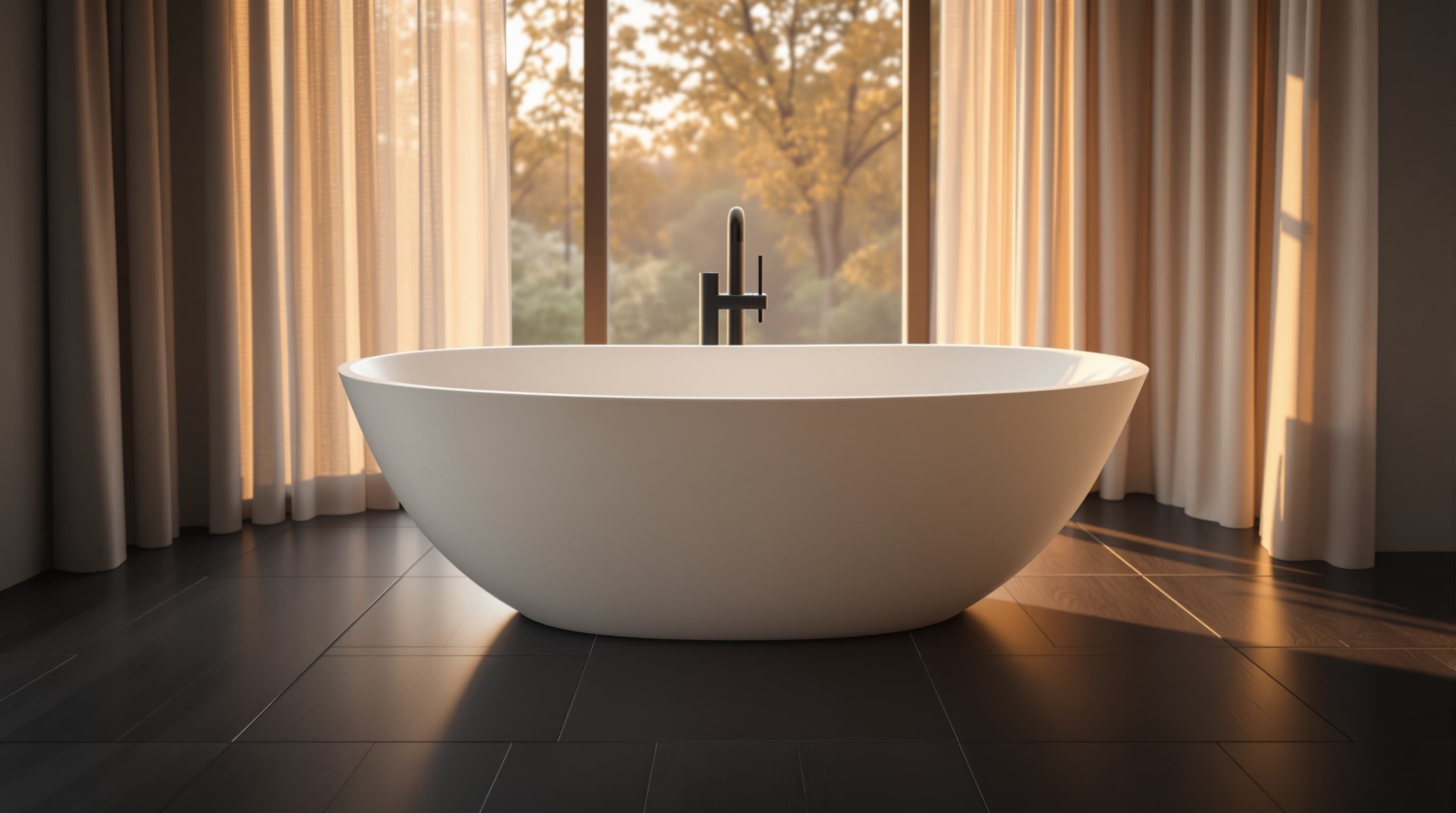Freestanding soaking tub in Long Island master bath